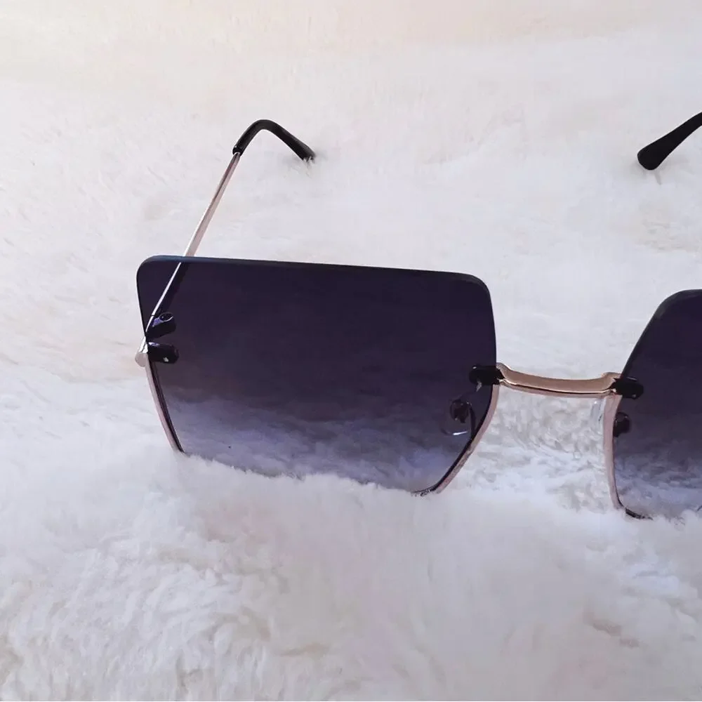 Blair Black Modern Rectangle Half Rim Sunglasses